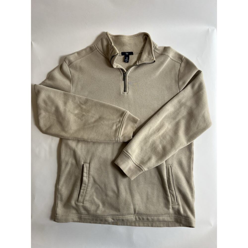 Gap Men’s Beige Fleece 1/4 Zip Mock Neck Pullover Sweatshirt M